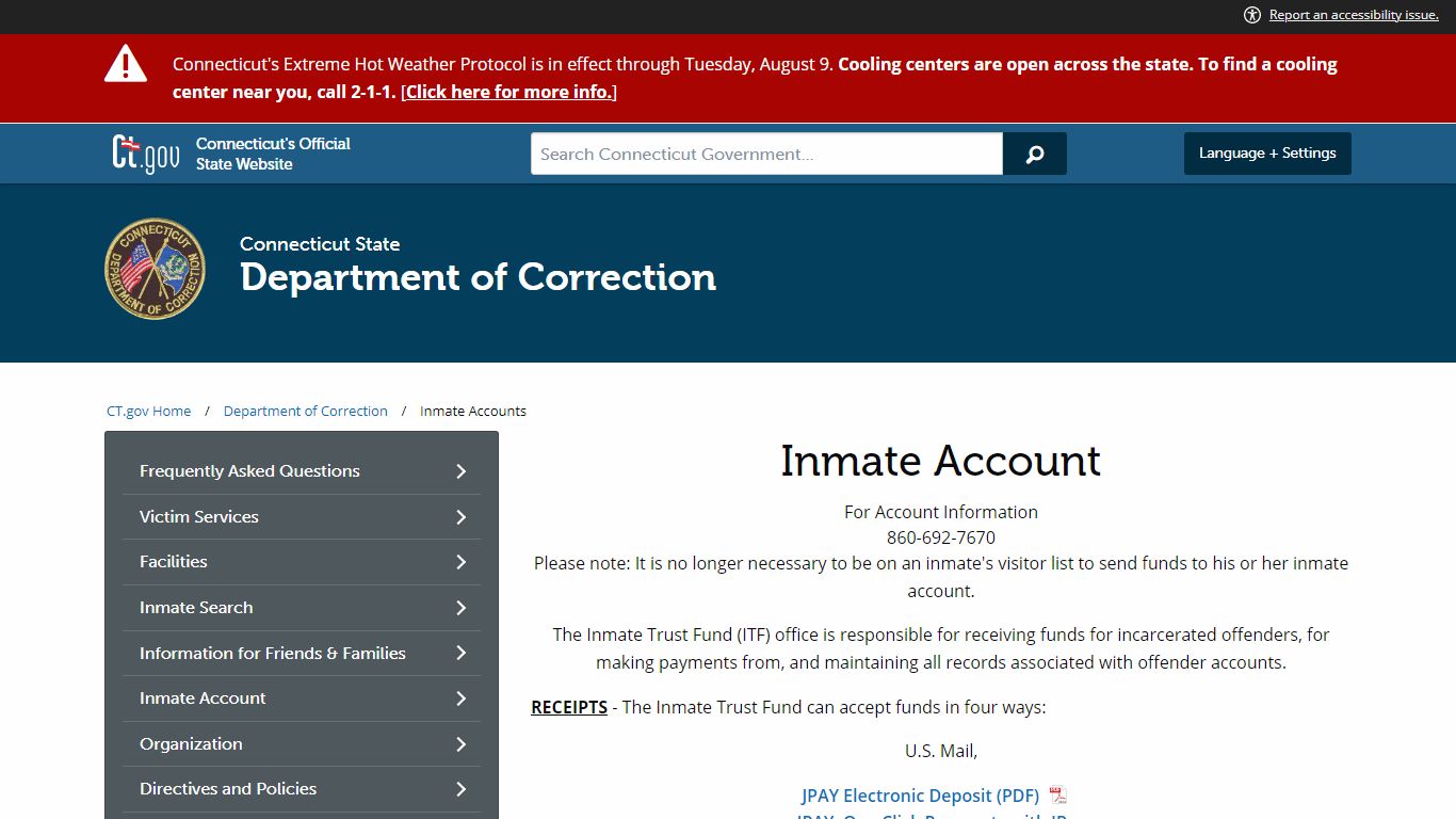 Inmate Accounts - Connecticut